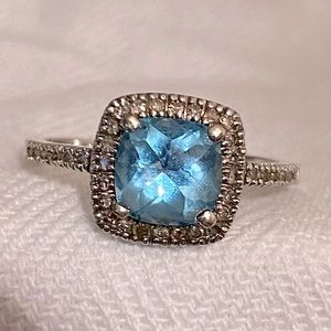 14K White Gold & Blue Topaz Ring